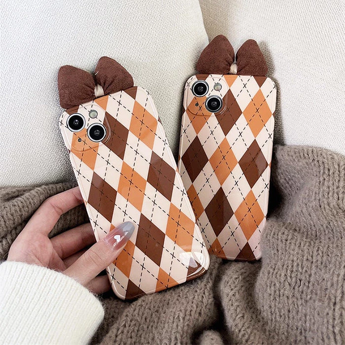 Boogzel Apparel Brown Bow Argyle IPhone Case 3 Boogzel Apparel Brown Bow Argyle IPhone Case