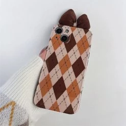 Boogzel Apparel Brown Bow Argyle IPhone Case 7 Boogzel Apparel Brown Bow Argyle IPhone Case