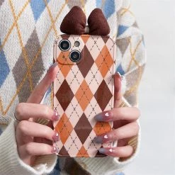 Boogzel Apparel Brown Bow Argyle IPhone Case