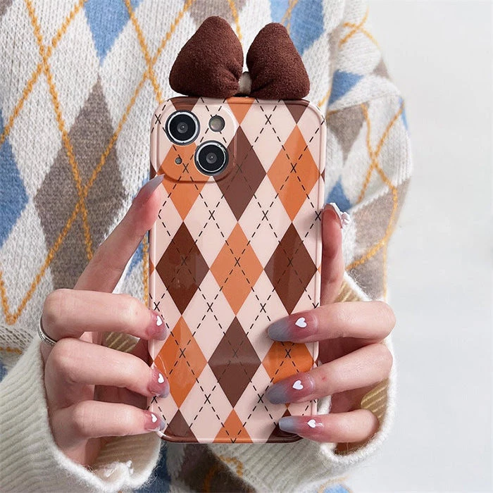 Boogzel Apparel Brown Bow Argyle IPhone Case 2 Boogzel Apparel Brown Bow Argyle IPhone Case