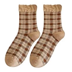 Boogzel Apparel Brown Plaid Frilly Socks