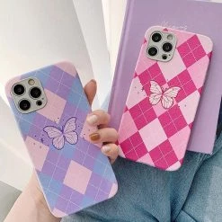 Boogzel Apparel Butterfly Argyle IPhone Case SOFT GIRL OUTFITS