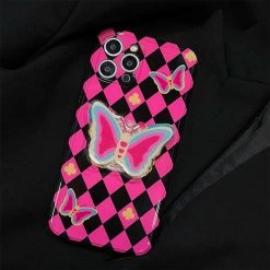 Boogzel Apparel Butterfly Argyle Pattern IPhone Case EMO CLOTHES
