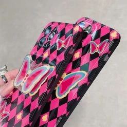 Boogzel Apparel Butterfly Argyle Pattern IPhone Case EMO CLOTHES
