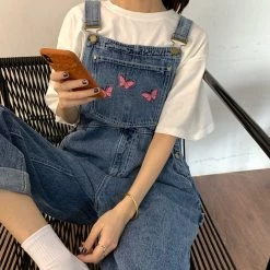 Boogzel Apparel Butterfly Denim Overalls