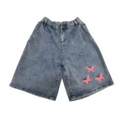 Boogzel Apparel GRUNGE CLOTHES Butterfly Embroidery Denim Shorts