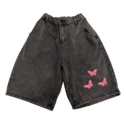 Boogzel Apparel GRUNGE CLOTHES Butterfly Embroidery Denim Shorts