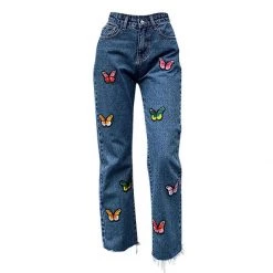 Boogzel Apparel Butterfly Embroidery Jeans GRUNGE CLOTHES