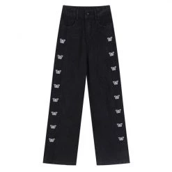 Boogzel Apparel Butterfly Embroidery Wide Jeans GRUNGE CLOTHES