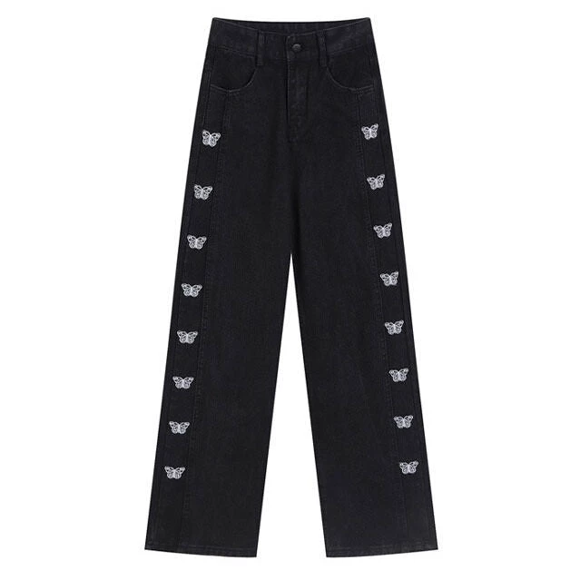 Boogzel Apparel Butterfly Embroidery Wide Jeans GRUNGE CLOTHES 1 Boogzel Apparel Butterfly Embroidery Wide Jeans GRUNGE CLOTHES
