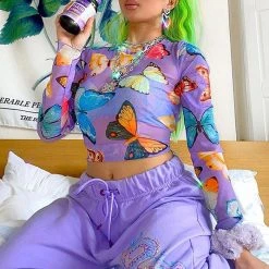 Boogzel Apparel BUTTERFLY AESTHETIC Papillons Mesh Top