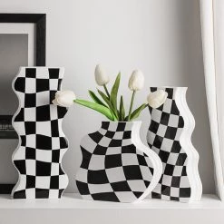 Boogzel Apparel Checkered Wavy Vase Home Decor