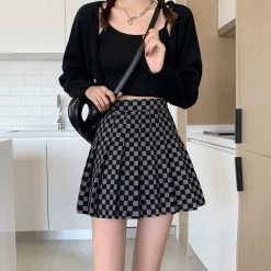 Boogzel Apparel Checkered Print Pleated Skirt