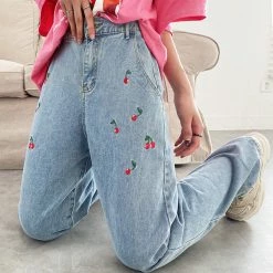 Boogzel Apparel SOFT GIRL OUTFITS Cherry Wide Jeans