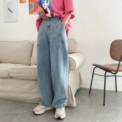 Boogzel Apparel SOFT GIRL OUTFITS Cherry Wide Jeans