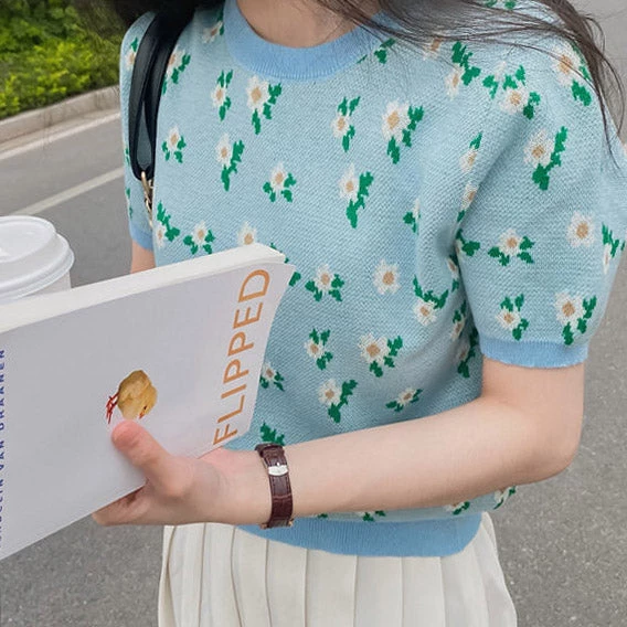 Boogzel Apparel COTTAGECORE / ARTSY Cottagecore Floral Knit T-Shirt