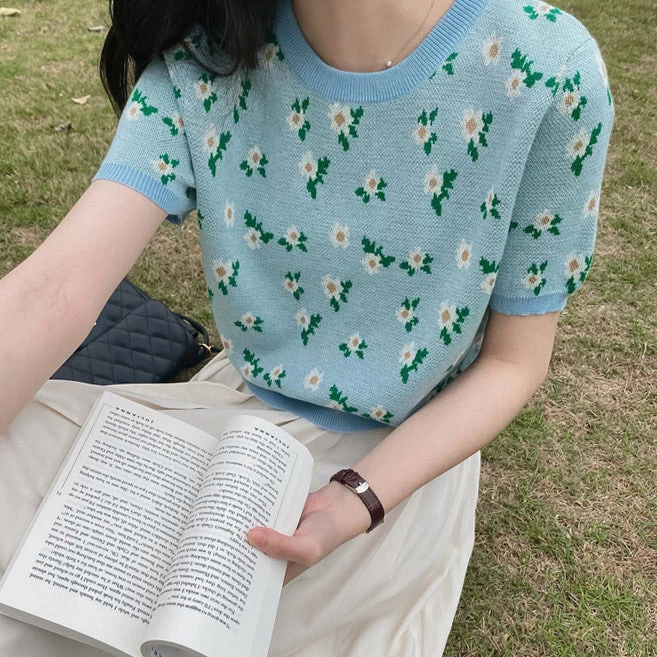 Boogzel Apparel COTTAGECORE / ARTSY Cottagecore Floral Knit T-Shirt