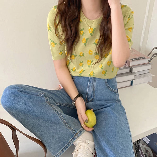 Boogzel Apparel COTTAGECORE / ARTSY Cottagecore Floral Knit T-Shirt