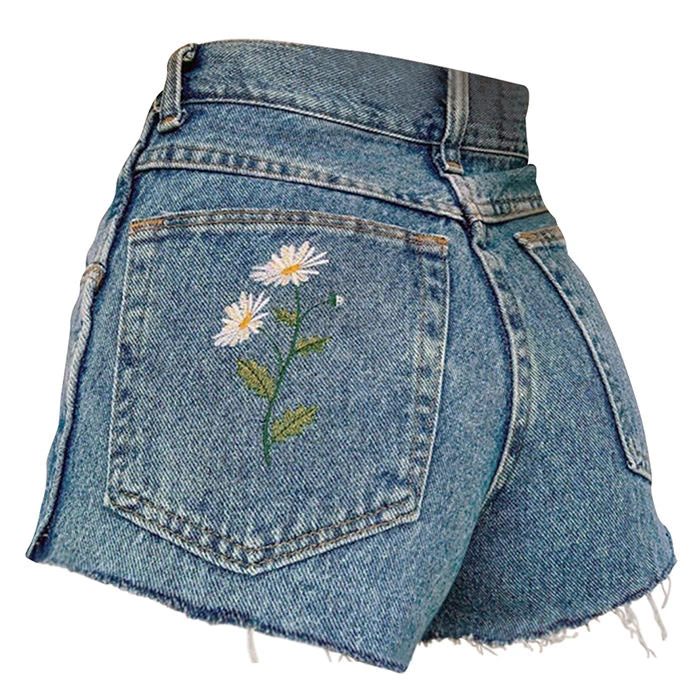 Boogzel Apparel Сhamomile Embroidery Denim Shorts COTTAGECORE / ARTSY 1 Boogzel Apparel Сhamomile Embroidery Denim Shorts COTTAGECORE / ARTSY