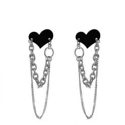 Boogzel Apparel GRUNGE CLOTHES E-girl Heart Chain Earrings
