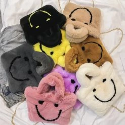 Boogzel Apparel Smiley Face Fuzzy Handbag