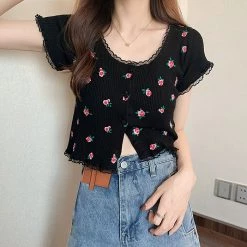 Boogzel Apparel Rose Ribbed Button Up Top