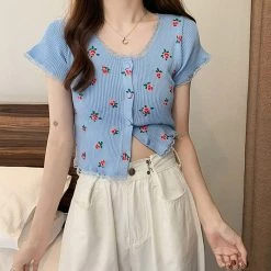 Boogzel Apparel Rose Ribbed Button Up Top