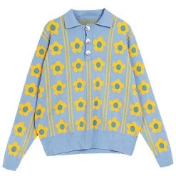 Boogzel Apparel COTTAGECORE / ARTSY Flower Button Up Sweater