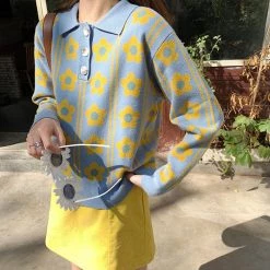 Boogzel Apparel COTTAGECORE / ARTSY Flower Button Up Sweater