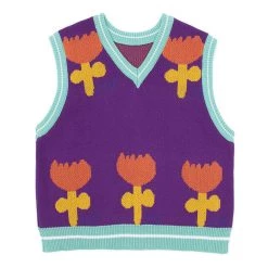 Boogzel Apparel Happy Flower Knit Vest COTTAGECORE / ARTSY