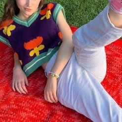 Boogzel Apparel Happy Flower Knit Vest COTTAGECORE / ARTSY