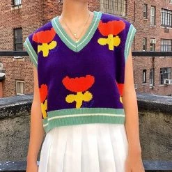 Boogzel Apparel Happy Flower Knit Vest COTTAGECORE / ARTSY