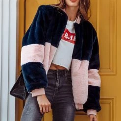 Boogzel Apparel Color Block Fuzzy Jacket Clothing