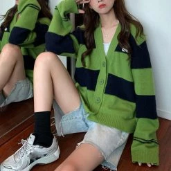 Boogzel Apparel Grunge Aesthetic Striped Cardigan