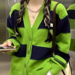 Boogzel Apparel Grunge Aesthetic Striped Cardigan