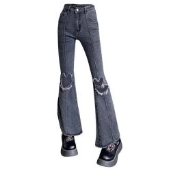 Boogzel Apparel Heart Cut Out Grunge Flare Jeans