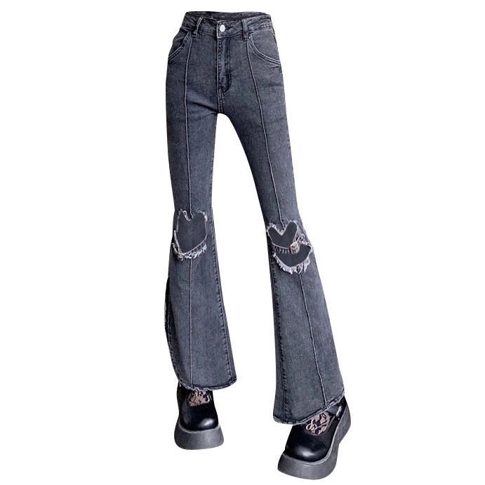 Boogzel Apparel Heart Cut Out Grunge Flare Jeans 1 Boogzel Apparel Heart Cut Out Grunge Flare Jeans