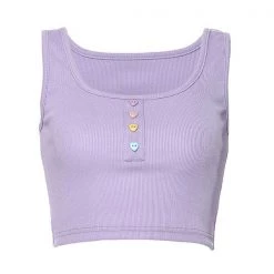 Boogzel Apparel Y2K OUTFITS Heart Button Ribbed Top