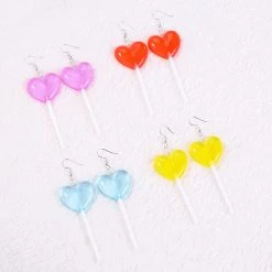 Boogzel Apparel SOFT GIRL OUTFITS Heart Lollipop Earrings