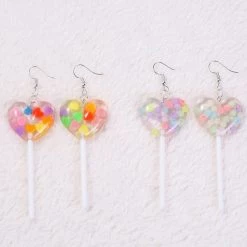 Boogzel Apparel SOFT GIRL OUTFITS Heart Lollipop Earrings