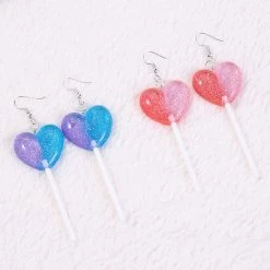Boogzel Apparel SOFT GIRL OUTFITS Heart Lollipop Earrings