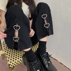 Boogzel Apparel FAIRY GRUNGE Grunge Aesthetic Flare Slit Jeans