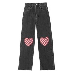 Boogzel Apparel Checker Heart Wide Jeans FAIRY GRUNGE