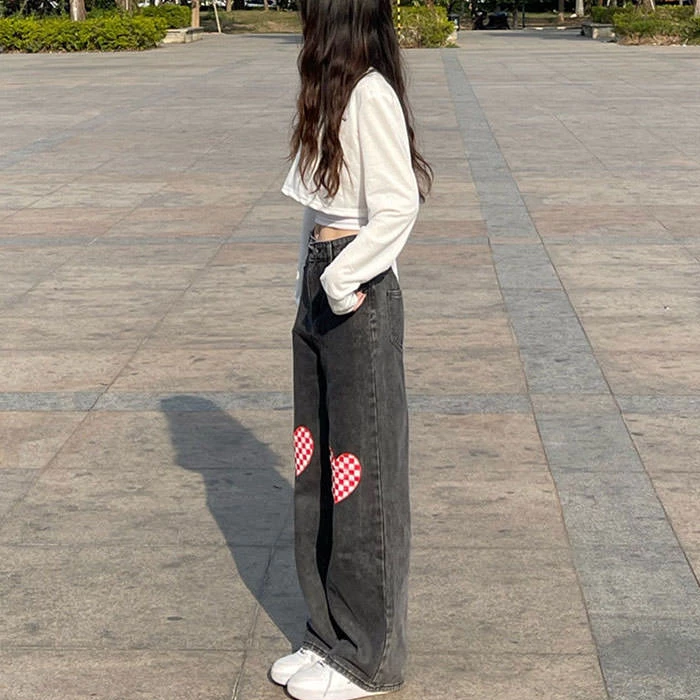 Boogzel Apparel Checker Heart Wide Jeans FAIRY GRUNGE 7 Boogzel Apparel Checker Heart Wide Jeans FAIRY GRUNGE