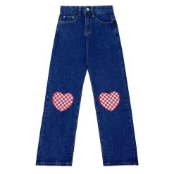 Boogzel Apparel Checker Heart Wide Jeans FAIRY GRUNGE