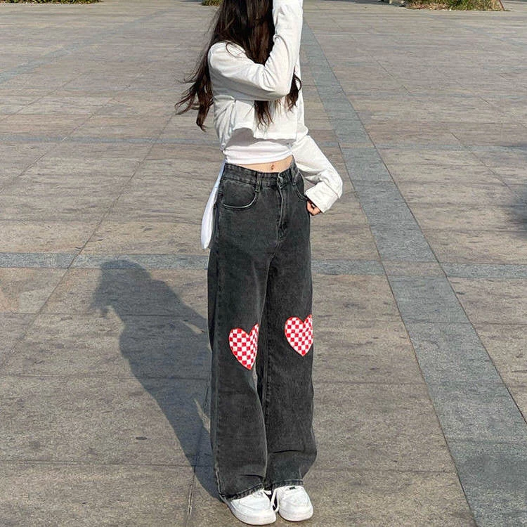 Boogzel Apparel Checker Heart Wide Jeans FAIRY GRUNGE 9 Boogzel Apparel Checker Heart Wide Jeans FAIRY GRUNGE
