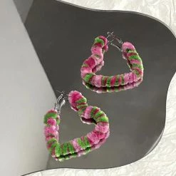 Boogzel Apparel Fuzzy Heart Hoop Earrings