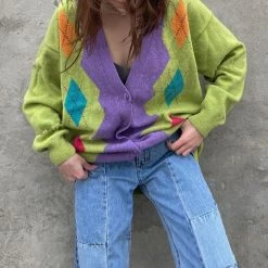 Boogzel Apparel 1960s Groovy Colors Argyle Cardigan INDIE CLOTHES