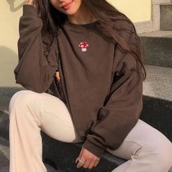 Boogzel Apparel Mushroom Embroidery Aesthetic Sweatshirt FAIRY GRUNGE