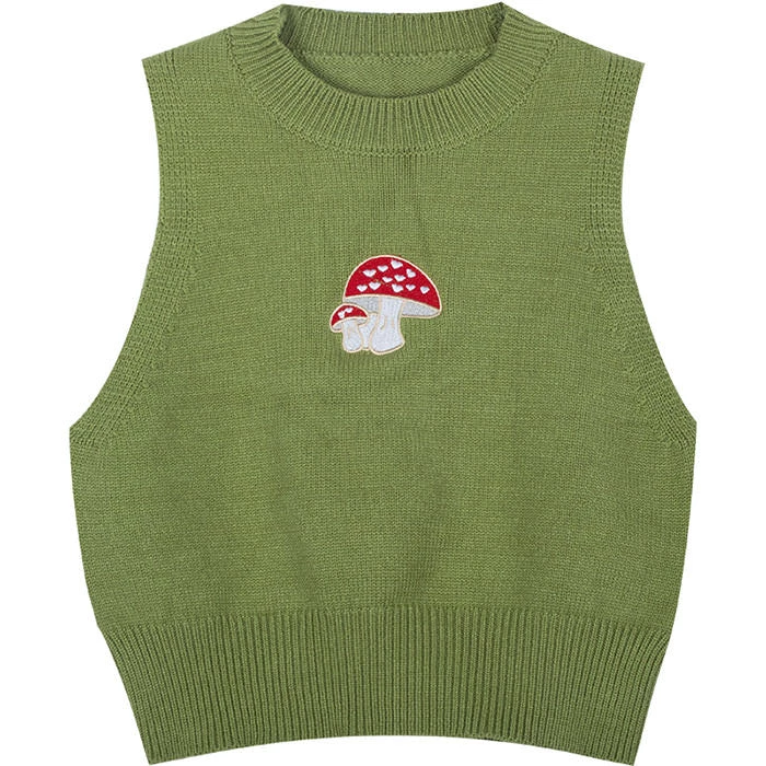 Boogzel Apparel Mushroom Embroidery Green Vest 1 Boogzel Apparel Mushroom Embroidery Green Vest